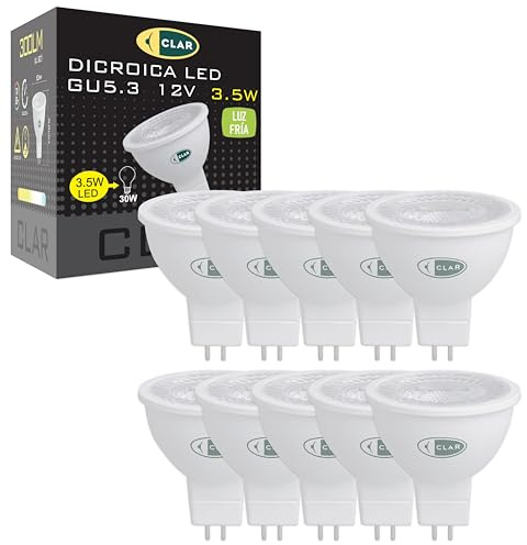 CLAR - Bombilla LED GU5.3, GU5.3 LED, MR16 LED, 3,5W Blanco Frío 6000ºK (Pack 10)