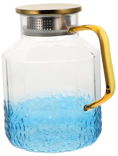 COLLBATH Jarra de Vidrio con Tapa y Resistente al Calor para Agua Té y Jarra Portátil para Cocina y Hogar Azul Degradado