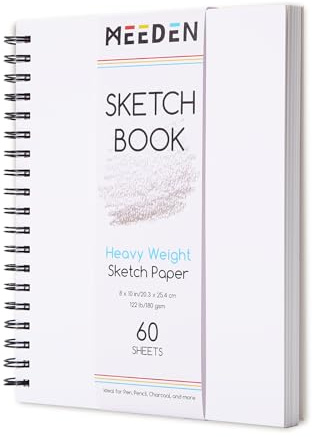 MEEDEN 20.3 x 25.4cm Sketchbook Paper Pad: 122lb/180gsm Spiral Bound Art Sketch Book with DIY Cover for Artists Adults - 60 Sheets Heavy Weight Hardcover Sketch Drawing Paper for Painting Sketching