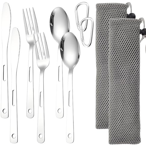 KIRZAX 2 piezas Cubiertos para Llevar, Cubiertos Camping de Acero Inoxidable con Cuchillos,Cuchara,Tenedores,Estuche,Juego de Utensilios Portátiles para Lonchera Escolar,Picnic,Viajes,Uso Diario