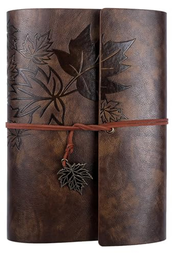 Writing Diary, Travel Sketchbook with Strap Closure, A5 Size Art Journal, Maple Leaf Design, Refillable 3 Ring Binder Notebook, Vintage Leather Journal, Pu Cover
