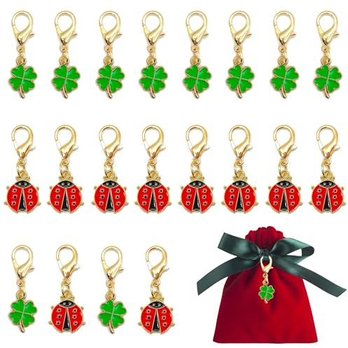 Niuhong 20 Pcs Glücksbringer Kleiner Charms Kleeblatt Marienkäfer Anhänger Mit Karabinerverschlüssen Klein Geschenkanhänger Abschluss Weihnachten Neujahr Silvester Geburtstag Geschenk