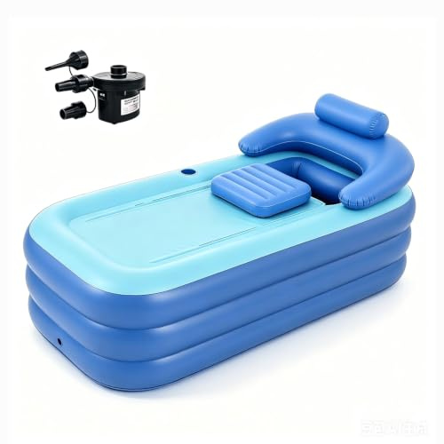 Five liters Aufblasbare Badewanne für Erwachsene - Badewanne aufblasbar. Elektropumpe - Stabile 3-Kammer Faltwanne für Garten, Balkon, Camping & Indoor