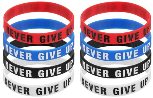 PATIKIL 8Pcs NEVER GIVE UP Motivational Wristbands, Personalized Bands with Text Silicone Wristbands Custom Rubber Bracelets for for Fitness Workouts Exercise Basketball, Multicolor
