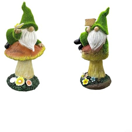 Statue de nain de jardin en résine à énergie solaire avec lumière LED, figurine décorative résistante aux intempéries (A+B)