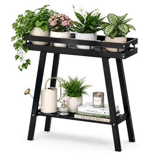 BAMBANG Pflanzenständer Blumenständer Pflanzenregal Blumenbank Breit Bambus für Innen,Blumenregal Blumentreppe Hoch Holz Balkon Indoor Wohnung Terrassen Deko Schwarz