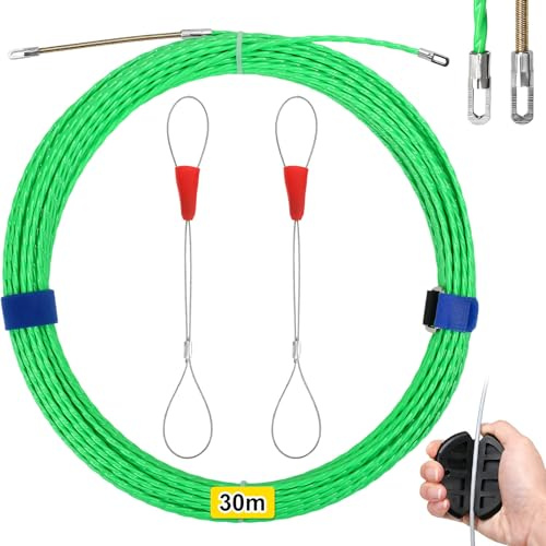 VirtuGro 30m Sonda Passacavi Professionale Sonda Elettricista Molla Elettrica 4 mm con 2 Molla di Guida Sonda Tiracavi Cavo Adatta A Tubi Di Tiraggio Cavi Estrattore Cavi Per Cavi Elettricista