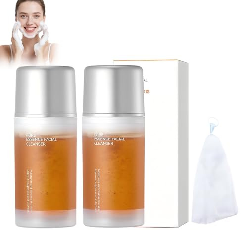 Facial Cleansing Gel - Limpiador facial 2 en 1 para refinar los poros, limpiador y limpiador de maquillaje, limpieza profunda y control de aceite, incluye red de espuma