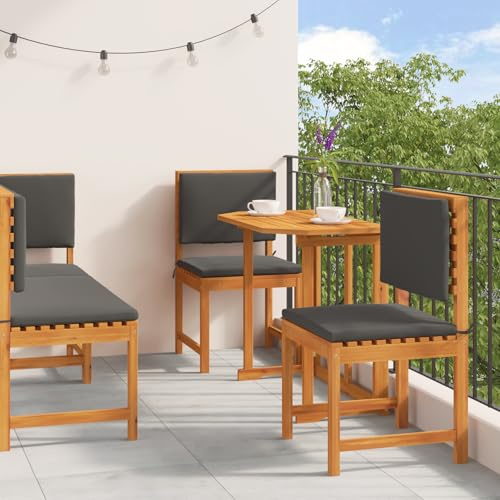 HEFZGDB 5-TLG. Garten-Essgruppe mit Kissen aus Massivholz Akazie, Klappbares Outdoor Esstisch Set für Balkon und Terrasse, Wetterfeste Konstruktion mit Ölbehandlung, Platzsparend