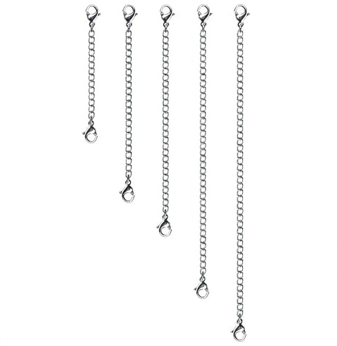 KNUIUYY 5 Pezzi Estensioni per Catene in Acciaio Inox, 5cm 7.5 cm 10cm 12.5cm 15cm, Catena di Estensione in Argento da Donna per Creazione Gioielli Fai, estendere collane e Braccialetti