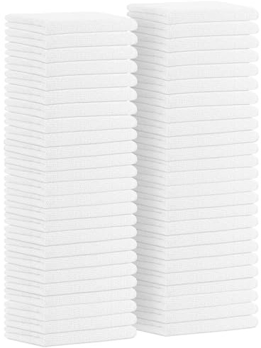 AQAD Microfibre Cleaning Cloths Pack of 50 (30 x 30 cm) – White – Reusable Lint-Free Cleaning Towels, Kitchen Washcloths, Car, Glass & Household