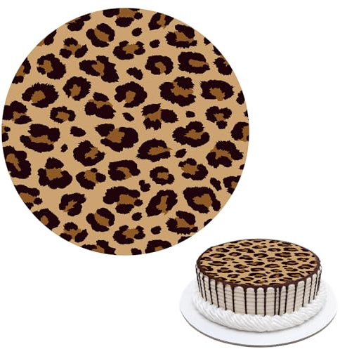 Stampa Leopardo Commestibile Torta Topper, 14cm Carta Ostia Ghepardo Immagine Commestibile per 15cm o Torte Più Grandi Tema Animale Safari Bordo Torta Decorazione per Compleanno Festa