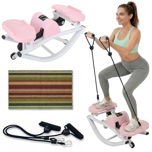 Rock Steppers Bajo Impacto Lateral, Movimiento 3D Rocking Stepper en Casa Silencioso y Antideslizante con Bandas de Resistencia para Trabajar Todo el Cuerpo, 150KG(Rosa)