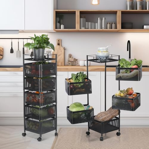 Oyajia Gemüseregal Küchenwagen Universall multifunktionales Regal Küchen rollwagen Obstkorb Aufbewahrungsbehälter Obstwagen mit Rollen Küchenregal Organizer für Küche, Badezimmer und Büro, Schwarz