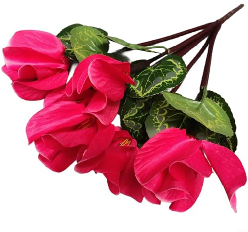 Helilyco Fiori di ciclamino artificiali multicolore, 7 rami, 36 cm, in seta, bouquet floreale finto per casa, decorazione per feste di nozze (rosso rosa)