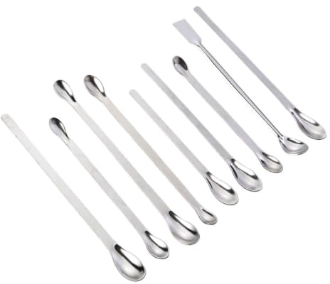 TINEASUR Set 9 in 1 di Spatole da Laboratorio Lunghezze in Inossidabile Argento, Cucchiai per Miscelazione e Prelievo Polveri Diverse per Uso in Laboratorio