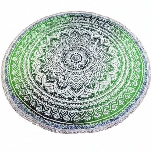 GURU SHOP Rundes Mandala Tuch, Tagesdecke, Picknickdecke, grün | 100 % Baumwolle, vielseitig einsetzbar, traditioneller Druck, handgefertigt, ideal für Strand, Yoga und als zierendes Plaid