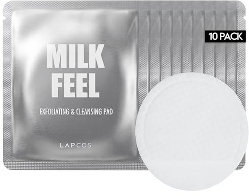 LAPCOS K Beauty Milk Feel Exfoliating and Cleansing Pads Clear Acne Prone Skin, Nourishing for Improved Skin Texture, Single Scrub 10 Count (Pack of 1)