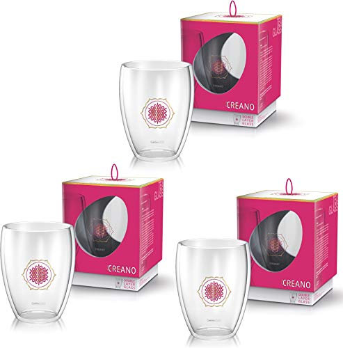 Creano Set di 3 Bicchiere Termico fiore della vita, Bicchiere di tè Doppio Vetro, Latte Macchiato, Tazza Termica | 250ml in Una Scatola da Regalo Esclusiva