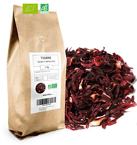 Fleurs d'Hibiscus Bio - Fleurs séchées en vrac - 1kg (400 tasses) - 100% Agriculture Biologique - Mes-Thés