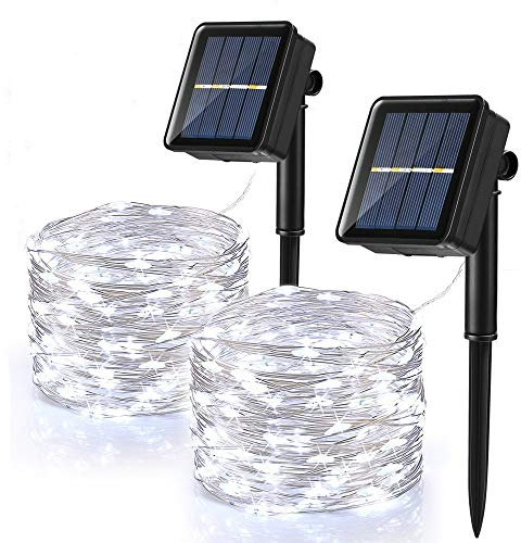 [2 Pezzi] Luci Solari Esterno, BrizLabs 120 LED 12M Catena Luminosa Solare Filo di Rame Impermeabile 8 Modalità Luci Stringa Solare Fata per Giardino Cortile Festa Matrimonio Natale, Bianco Freddo