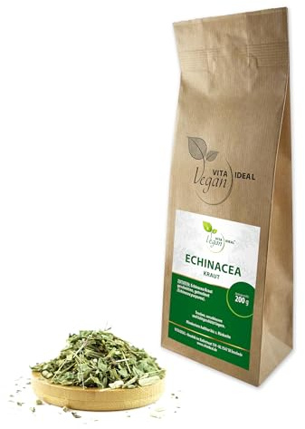 VITA IDEAL Vegan® ECHINACEA - Kraut 200g geschnitten & getrocknet - PURPURSONNENHUT - Purpursonnenhutkraut - ECHINACEAKRAUT - Kräuter Tee & Aufguss, ohne Zusatzstoffe.