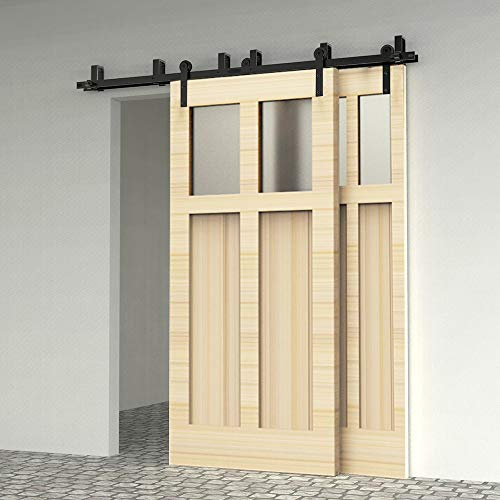 CCJH 8FT-246cm Schiebetuer Laufschiene Rollen Set Schiebetürbeschlag Bypass 2 türen Sliding Barn Door Hardware Kit