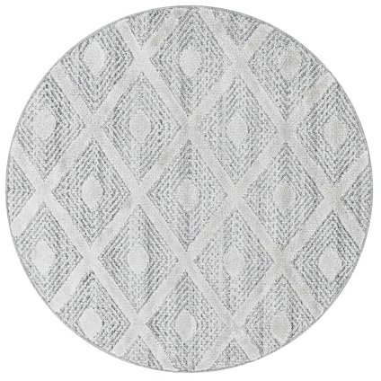 Teppich Wohnzimmer Hochflor Shaggy Teppich 3D Kariert Design 200 cm Rund Teppich Grau - Teppich für Schlafzimmer Esszimmer Küche Boho Teppich 20 mm Florhöhe Extra Weich Flauschig Pflegeleicht