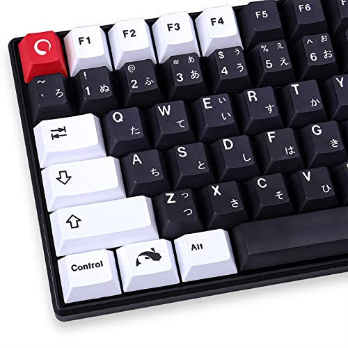 Japanese Keycaps Black and White 129 Keys PBT Cherry Profile DYE-Sublimation SUMI Keycap for 60% 65% 70% 100% MX Cherry Mechanical Keyboard(Only Keycaps)