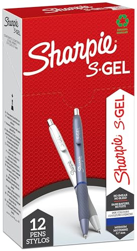 Sharpie S-Gel | Gel Pens | Medium Point (0.7mm) | Frost Blue & White Pearl Barrels | Blue Ink | 12 Count