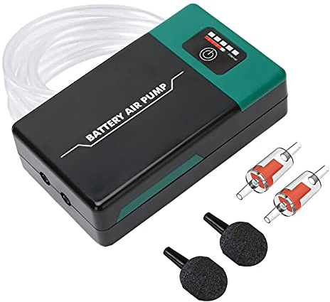 LNIDEAS Aquarium Luftpumpe, Aufladbar Sauerstoffpumpe mit Doppel Auslass für Aquarium Und Outdoor Angeln, 2L / min*2 Durchfluss,Ultra-Leise