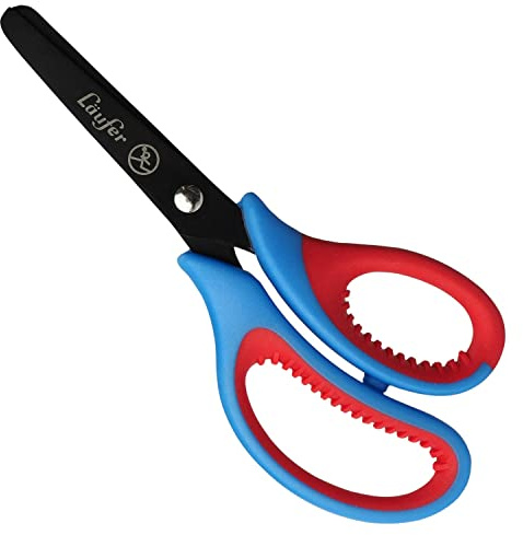 Läufer 87226 Forbici ergonomiche per bambini, scuola a partire dalla 1° grado, rosso/blu, per destrorsi, forbici con punta rotonda