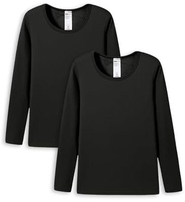 LAPASA Pacco da 2 o 1 Maglia Termica Donna Manica Lunga Fodera in Micro Pile - Pigiama Abbigliamento Intimo Canottiera Calda Elastica Traspirante Sportiva Nero (Pacco da 2)(Caldo) M