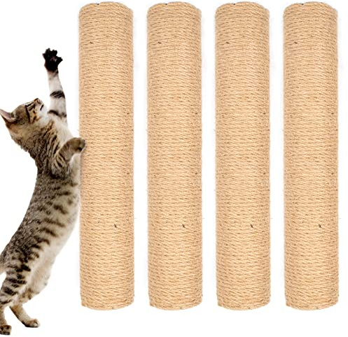 4PCS 15 Inch Scratching Post With Natural Sisal Rope - Scratch Pole and Tree for Indoor Cats - Replacement Part Accessories for DIY Cat Tower and Hammock