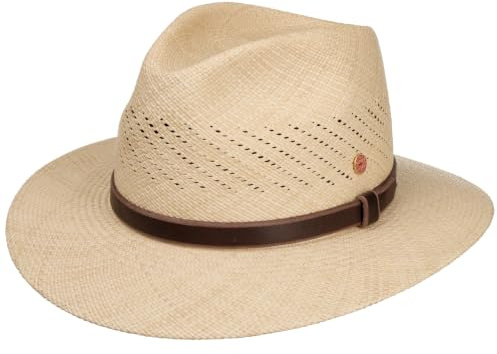 Mayser Piero Panamahatt Herrar - Made in the EU solhatt Panamatraveller sommarhatt med läderband Vår-sommar Sommar - 55 cm natur