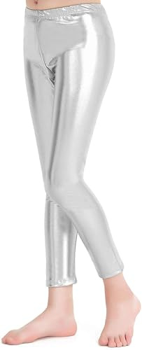 Carnavalife Leggins Niña Brillantes para Niña 4-12 Años, Cintura Elástica y Largo hasta el Tobillo, Mallas para Danza Disco Jazz Baile y Fiesta (2 años, Plateado)