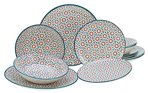 CreaTable, 17837, Serie Stella, 12-teiliges Geschirrset für 4 Personen, Teller Set aus Steingut, spülmaschinen- und mikrowellengeeignet, Qualitätsproduktion