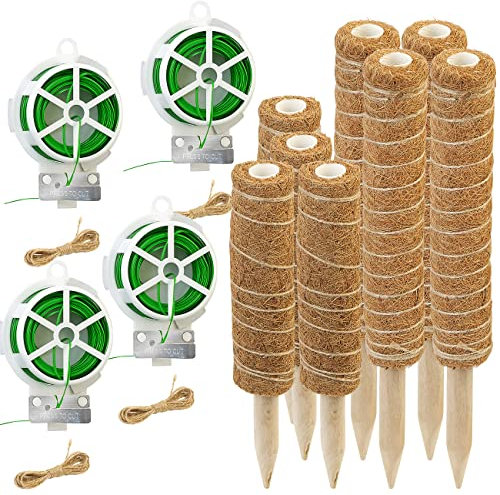 Royal Gardineer Pflanzenstab: 8er-Set Rankhilfen aus Kokosfaser & Holz, 2x40 cm, 2x30 cm, Juteschnur (Rankhilfen Zimmerpflanzen, Pflanzenstab Kokos, Töpfe)