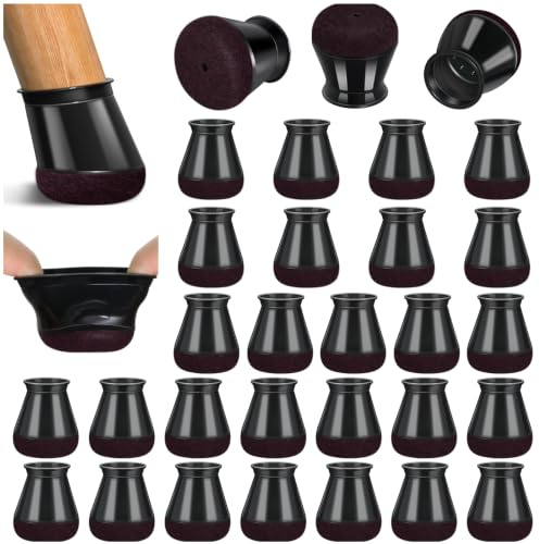 RKELA Chair Leg Floor Protectors, 32 Pcs, Extra Small Round Black | Silicone Chair Leg Covers Caps with Felt Pads for Hardwood Floors, Furniture Feet Protectors Pads, Fit 15-20mm