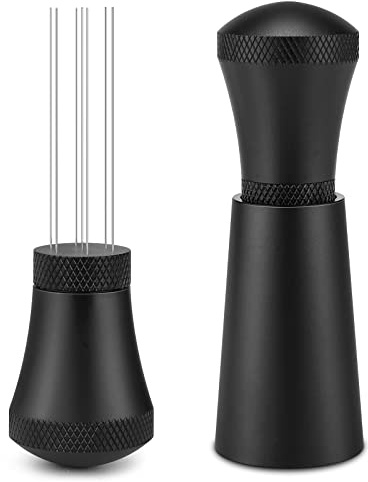 WDT Tool Espresso Coffee Stirrer, Honeueuen Aluminum Alloy Coffee Stirrers Distributor with Stand, Coffee Distributor with 7 Needles, Black