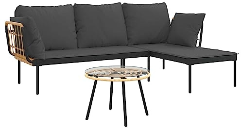 vidaXL Loungegrupp med mörkgrå dynor 3 delar konstrottning, trädgårdssoffa, trädgårdsmöbler, balkongmöbler, trädgårdssoffor, utomhusmöbler