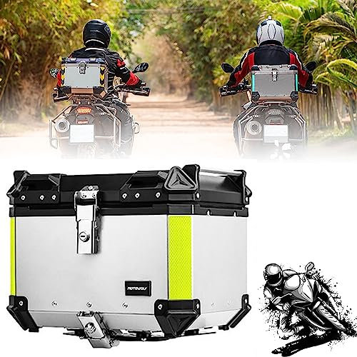 NYCDA 35L 45L 50L Kofferraumträger-Topcase für Motorräder, Motorrad-Topcases, robuste Aluminium-Heckbox mit Sicherheitsschloss zur Aufbewahrung von Helmgepäck 50L Sliver