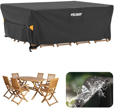 Velway Funda para Muebles de Jardín Impermeable - Funda Mesa Jardin de Exterior Cubierta Protectora a Prueba de Viento para Muebles de Jardín Rectangular (Negro 200x160x74cm)