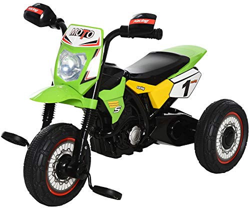 HOMCOM Tricycle Enfants Moto Cross Effets musicaux et Lumineux Coffre Rangement Vert