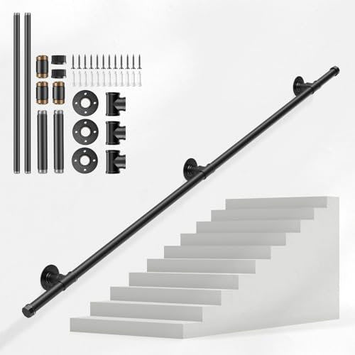 Handlauf Treppe, Couleeur Rutschfester Treppengeländer Innen und Außen Geländer Wandhandlauf mit Zubehör Handlauf Schwarz Haltegriff Treppe Edelstahl für Treppen, Brüstung, Balkon (2M)