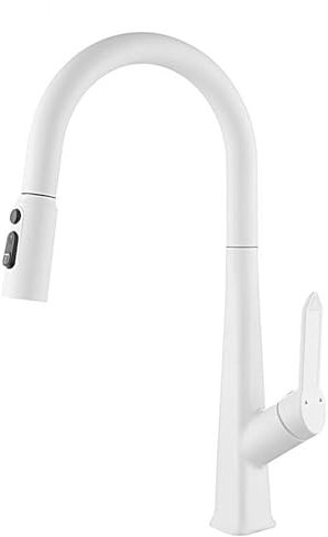 WRJAHCG Mischbatterie Küche,Niederdruck Armatur Küche Schwarz,Küchenarmaturen,Küchenamaturenset,Touch on Wasserhähne,Spültischarmatur,Weiß