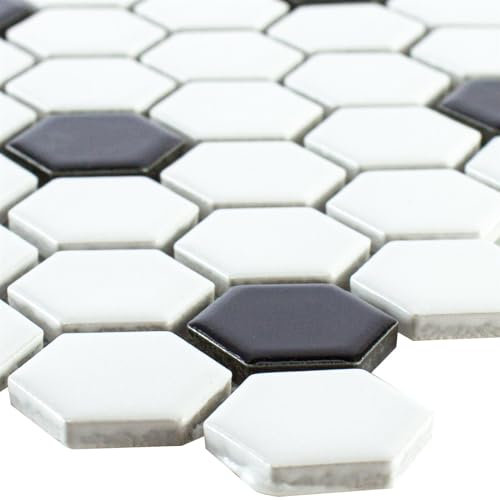 Keramik Mosaik Fliese Gosford Schwarz Weiß Bad Dusche Mosaikstein Küchenrückwand