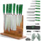 FULLHI 15-Piece Japanese Knife Set with Magnetic Knife Block Holder, Stainless Steel Knives, Green Resin Ergonomic Handles for Professional and Home Cooking
