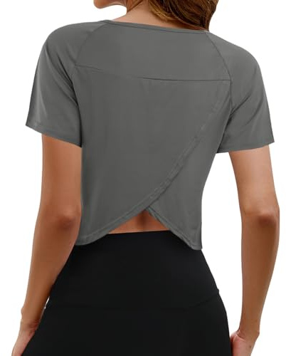 Comilaka Donna Maglietta da Sportivo Canotta da Yoga Tee Palestra Fitness T Shirts Cropped Split Back