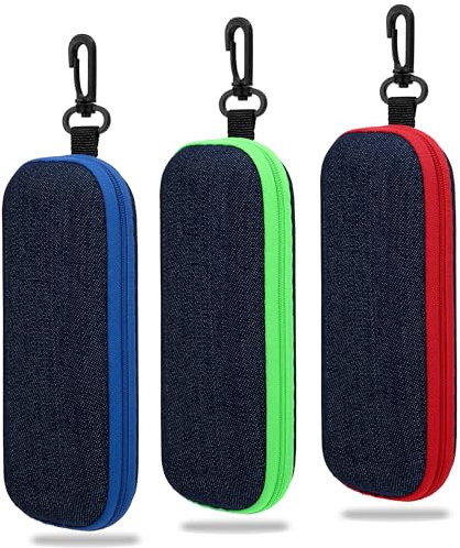 Newellsail Custodia per Occhiali Custodia Rigida per Occhiali in Tessuto Denim Portatile Custodia per Occhiali da Viaggio con Cerniera 3 Pezzi
